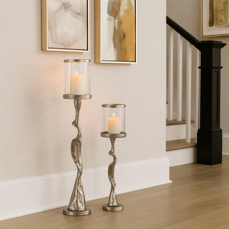 Metal Candle Holder Tabletop Sculptural Base (Set of 2) - 30" Silver - 29.5"