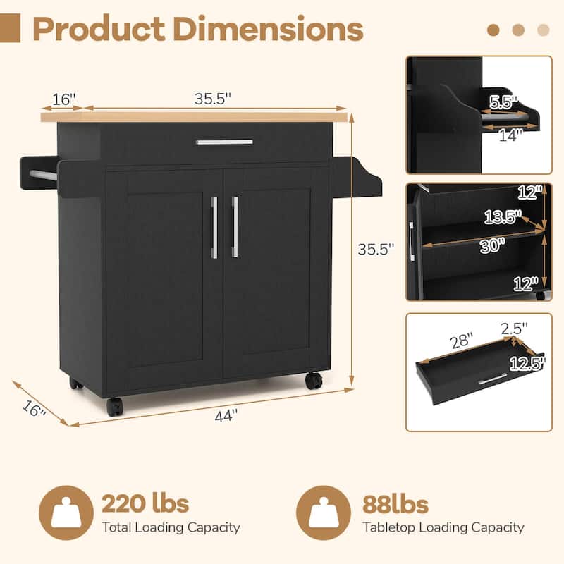 Costway Rolling Kitchen Island Cart Storage Cabinet w/ Towel & Spice
