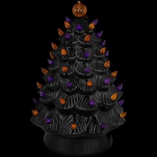 LED Lighted Ceramic Halloween Tree with Pumpkin - 14.75" - Black