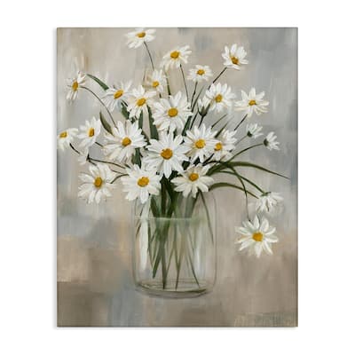 Stupell Daisy Bloom Bouquet Potted Flowers Abstract Pattern Canvas Wall Art - Brown