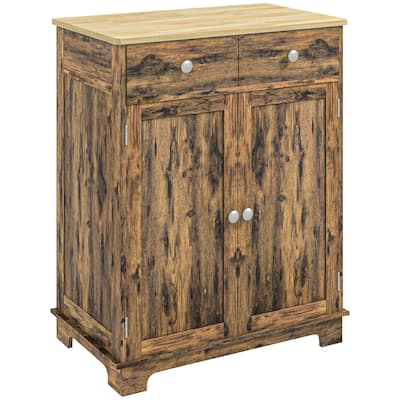 Modern Storage Cabinet with Solid Wood Countertop, 2 Drawers and Adjustable Shelf