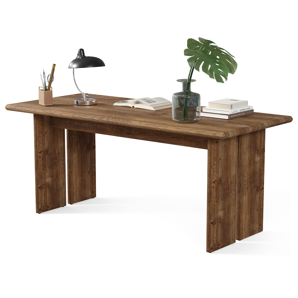 63-Inch Executive Desk, Solid Wood Home Office Desk with Tabletop