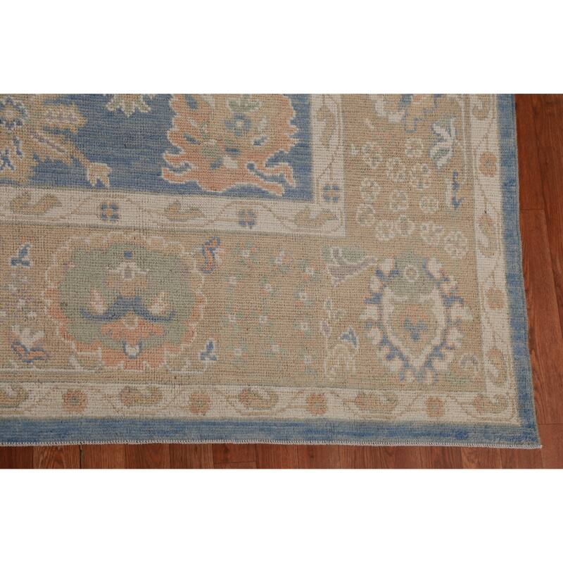 Hand Knotted Oriental 100% Wool Carpet Transitional All-Over Navy Blue & Blues Oushak Area Rug - 14' 8'' X 9' 8''