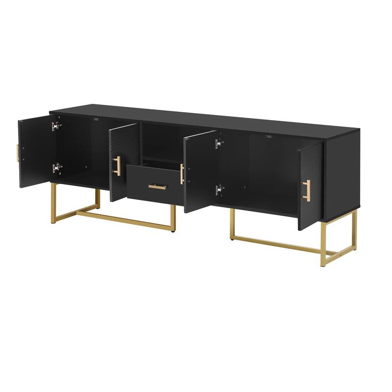 Roomfitters Modern TV Stand for up to 70 Inch TV, Media Cabinet with Drawer, Metal Legs and Safety Features, Black