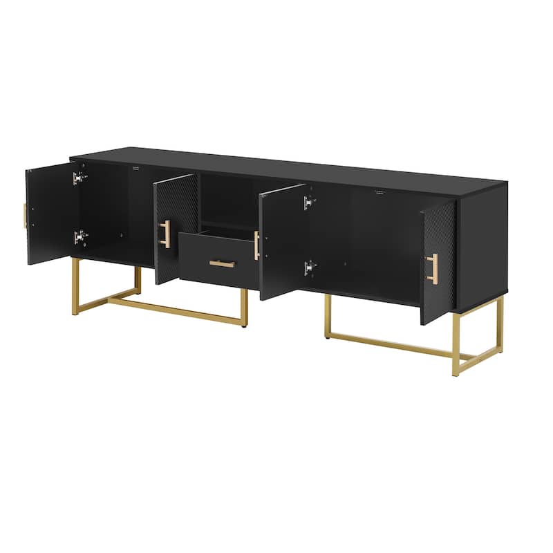 Wooden TV Stand with Irregular Legs Rectangular Decorative Media Center with Storage 4 Doors TV Cabinet for TV up to 70"