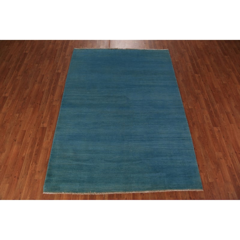 Blue Gabbeh Modern Area Rug Handmade Oriental Blue Wool Carpet - 5'6" x 7'10"