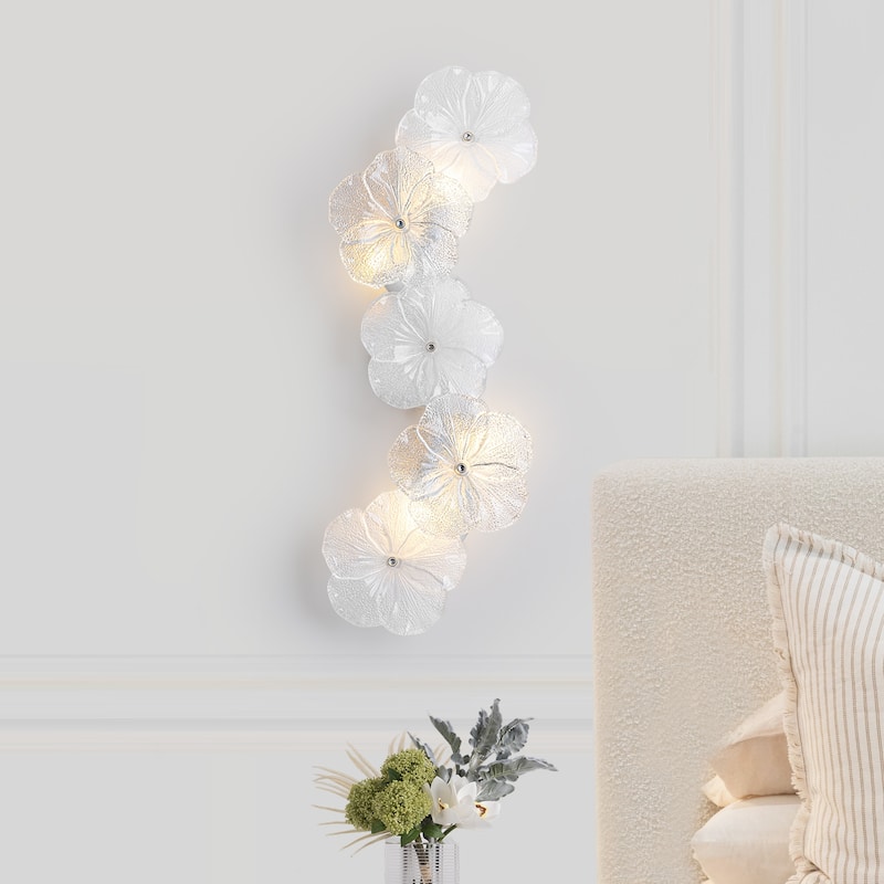 Modern Elegant Clear and Frosted Bubble Glass Flower Petal Wall Sconce - 4-Light