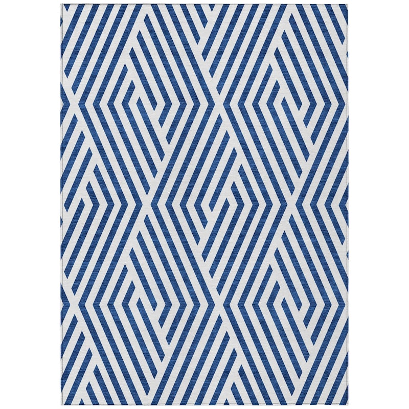 Machine Washable Indoor/ Outdoor Modern Diamonds Chantille Rug