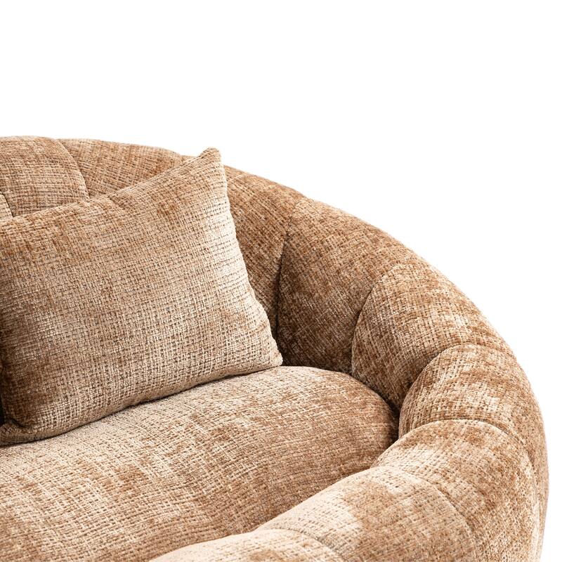 Chenille Giant Bean Bag Chair, High-Density Foam Lazy Sofa Chair, Round Bean Bag Sofa with 2 Pillows & Curved Armrests