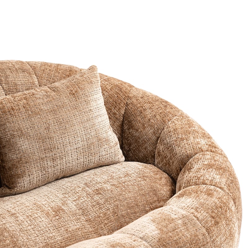 Coffee 59.05" Chenille High Back Loveseat Chaise Lounge Chair
