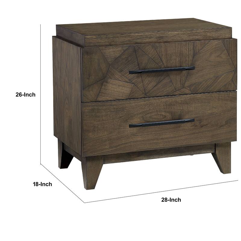 28 Inch Dee Solid Mahogany Wood Nightstand, Geometric Pattern, Oat Brown