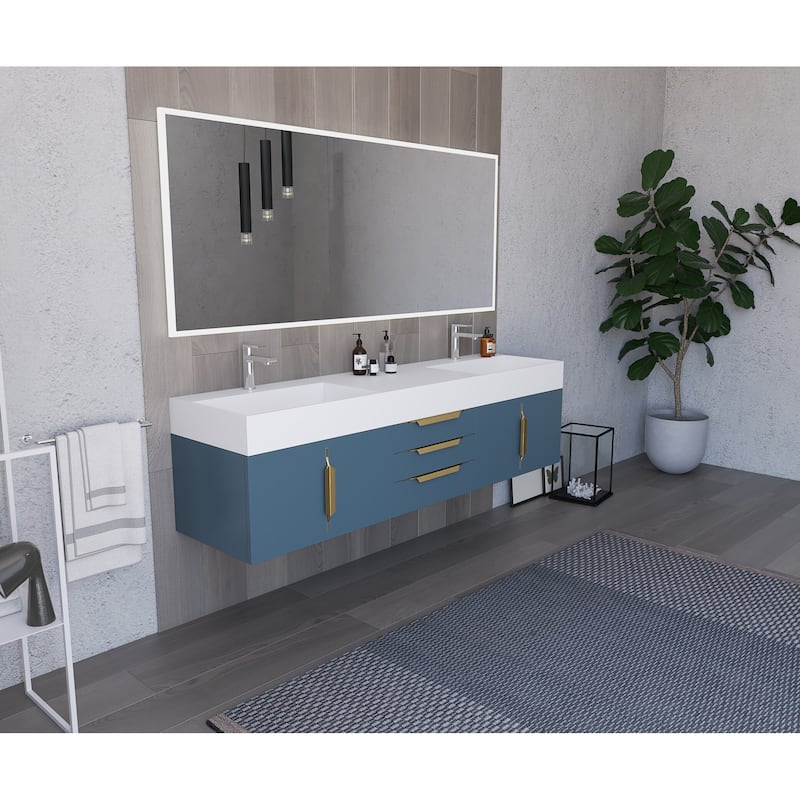 Amazon 72" Wall Mounted Bathroom Vanity Set w/ White Top