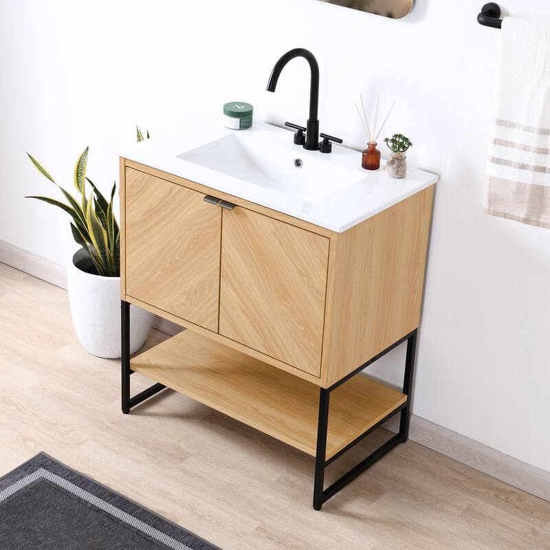 Juhl Chevron-Front Modern Minimalist 2-Shelf Bath Vanity Cabinet Only (Sink Basin Not Included), By JONATHAN Y