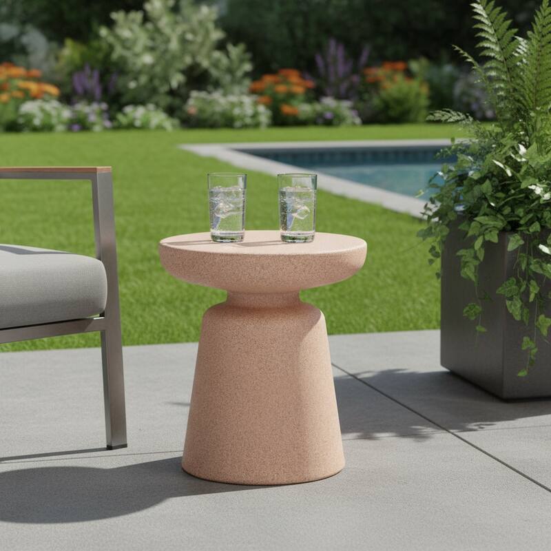 16" Brown Heavy Duty Plastic Round Outdoor Side Table - Brown
