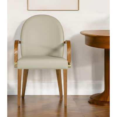 Upholstered Grey Faux Leather Dining Chair with Brown Wood Legs - 23" x 22" x 35"
