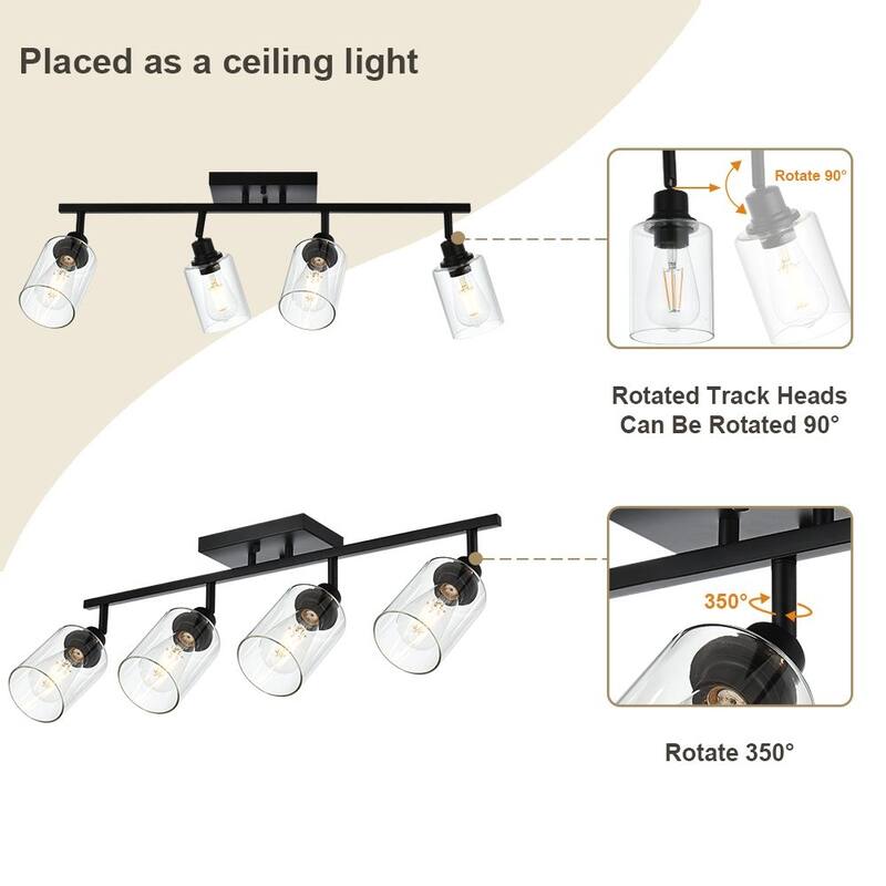 4-Light Vanity Light Bathroom Fixture, Multi-Directional Rotating Metal Ceiling Spotlight Fixture with Adjustable Track Heads - Black