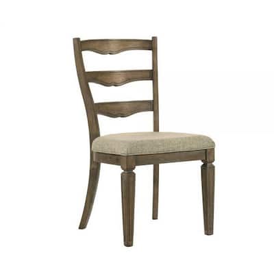 Weathered Oak/Brownish Beige Fabric Upholstered Wood Frame Dining Chair, Set of 2, Sturdy Dining Chair for Dining Rooms - 17.5