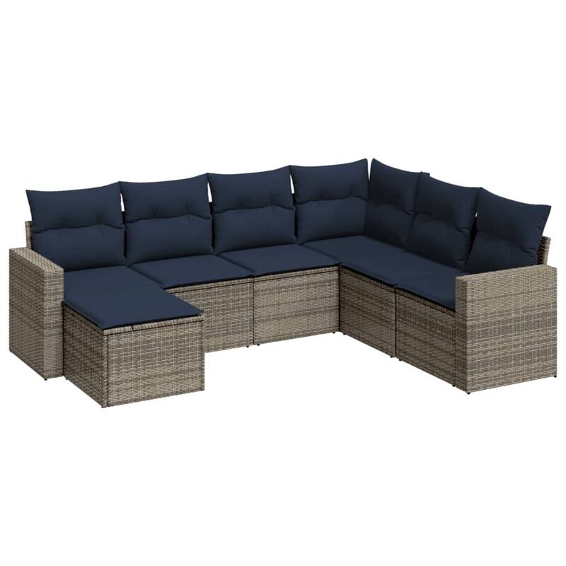 vidaXL Patio Sofa Set with Cushions Outdoor Conversation Furniture Poly Rattan - 25.8" x 24.4" x 27.2"