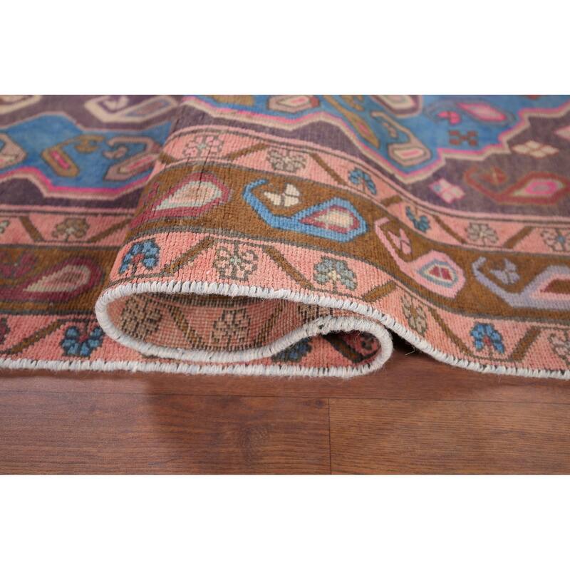 Geometric Meshkin Persian Vintage Runner Rug Hand-Knotted Wool Carpet - 3'9" x 10'6"