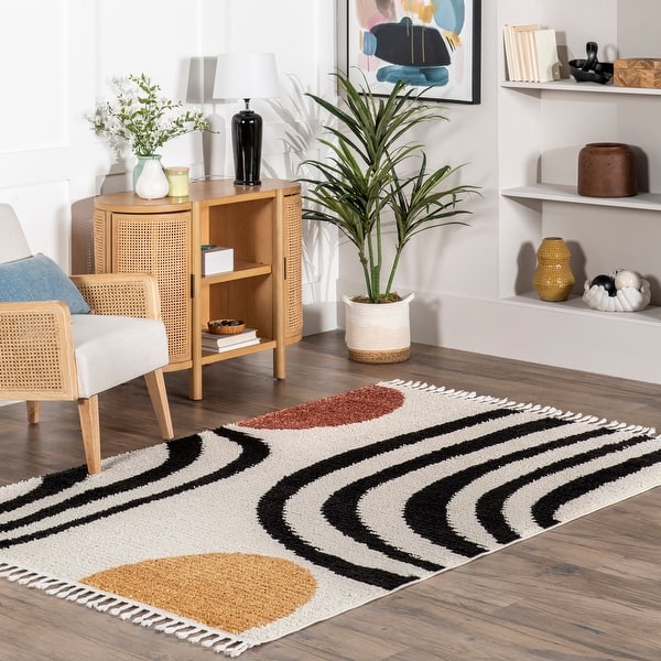slide 2 of 9, Nuloom Stefanie Abstract Shapes Tassel Area Rug 4' x 6' - Beige - Rectangle