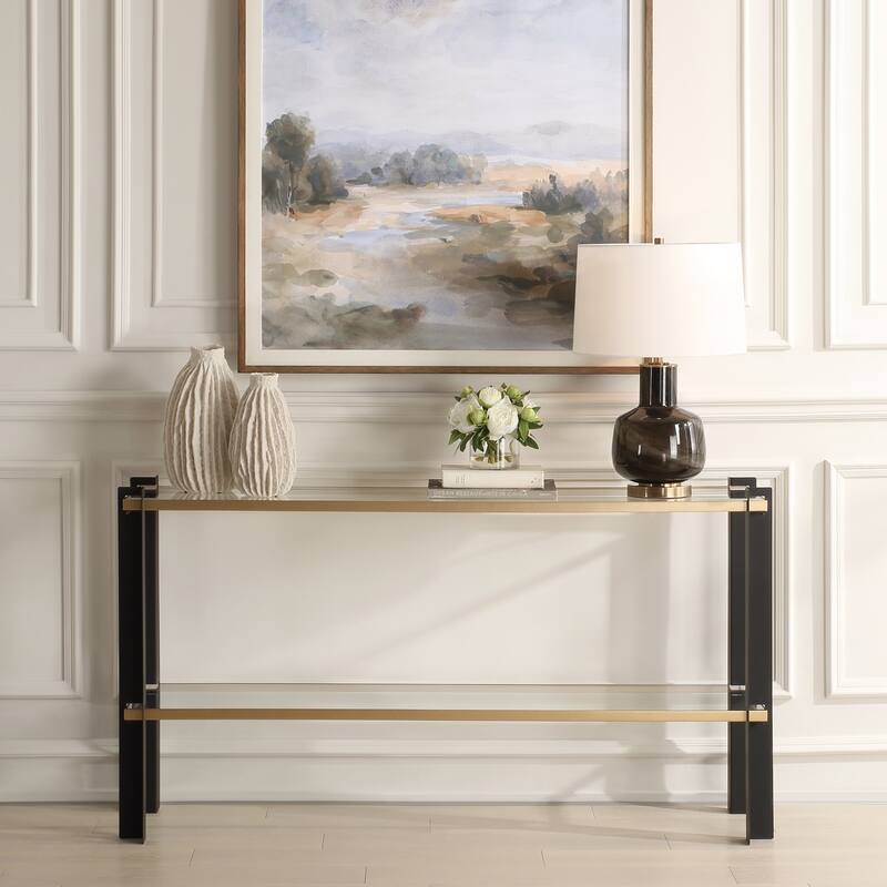 Contemporary Console Table with Tempered Glass Top - 60"