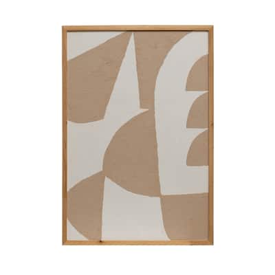 Wood Framed Handmade Paper Wall Décor with Abstract Image, Ivory Color & Beige