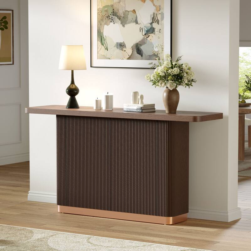 Christopher Knight Home - Modern Wood Console Table with Ash Veneer Top and Fluted Base with Metal Accent - Brown