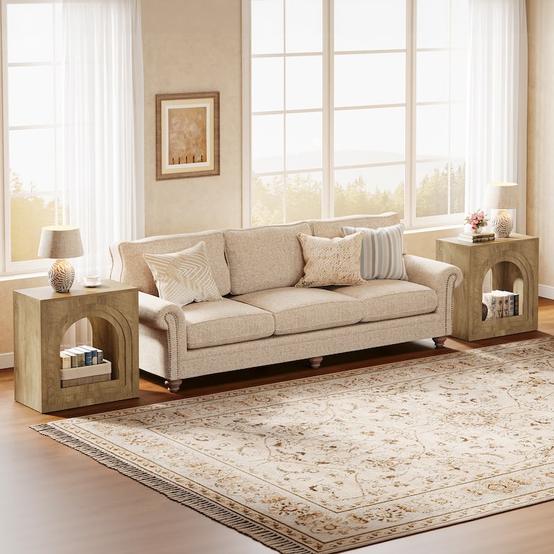 Square End Table, 2-Tier Accent Side Table with Open Shelf, Arched Nightstand for Living Room, Bedroom