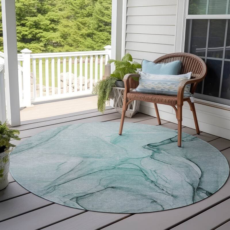 Machine Washable Indoor/ Outdoor Abstract Chantille Rug - Teal - 8' x 8'