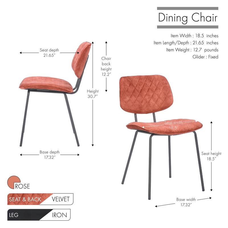 Porthos Home Taci Dining Chairs Set Of 2, Velvet Upholstery, Iron Legs