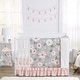 preview thumbnail 1 of 4, Grey Watercolor Floral Girl 4pc Nursery Crib Bedding Set - Blush Pink Gray White Shabby Chic Rose Flower Polka Dot Farmhouse