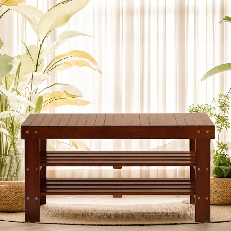 Solid Wood Storage Shoe Bench - Cherry