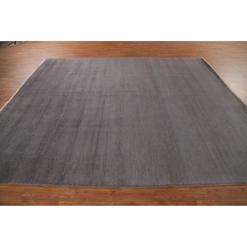 Gray Modern Gabbeh Oriental Area Rug Handmade Solid Wool Carpet - 8'5" x 9'11"
