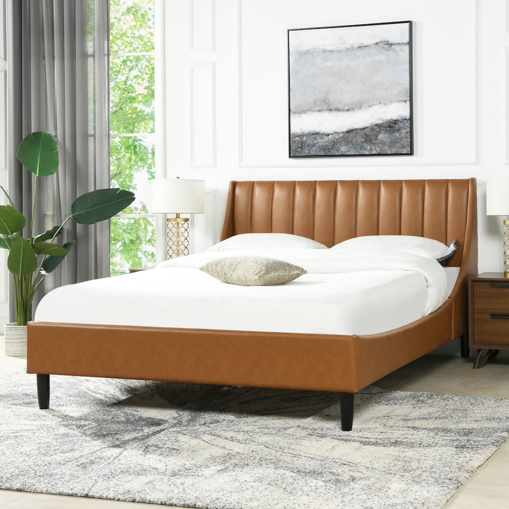 Willow Faux Leather Channel Tufted Platform Bed Set