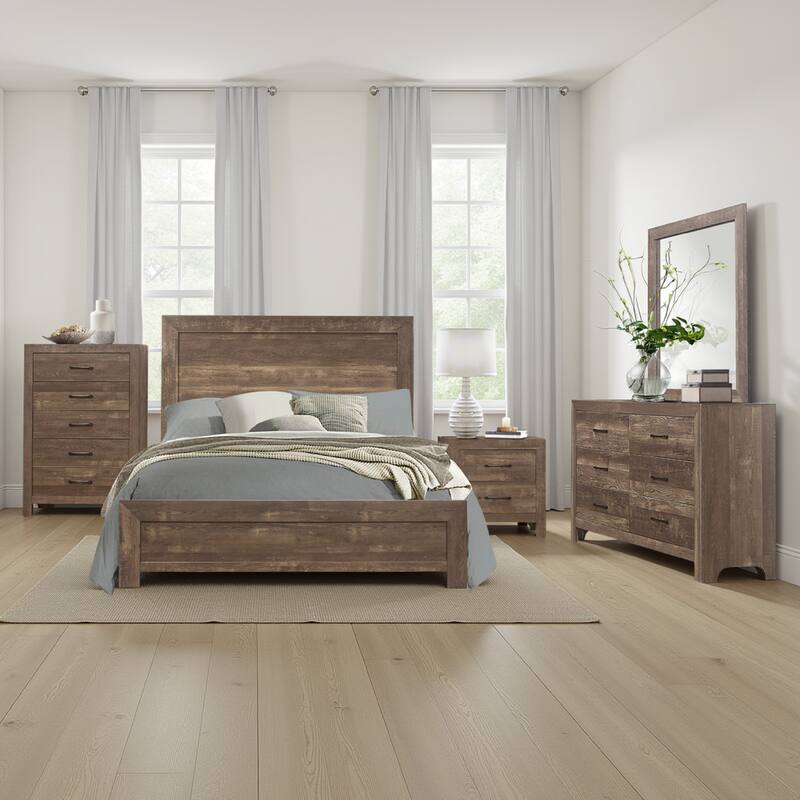 Ko Three Piece Full Size Bedroom Set, Panel Detailings, Black Metal ...
