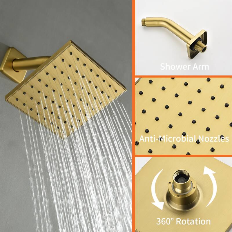 Wall Mounted Shower Faucet with Tub Spout, Complete Brushed Gold Tub Shower System Wth Pressure Balance Valve