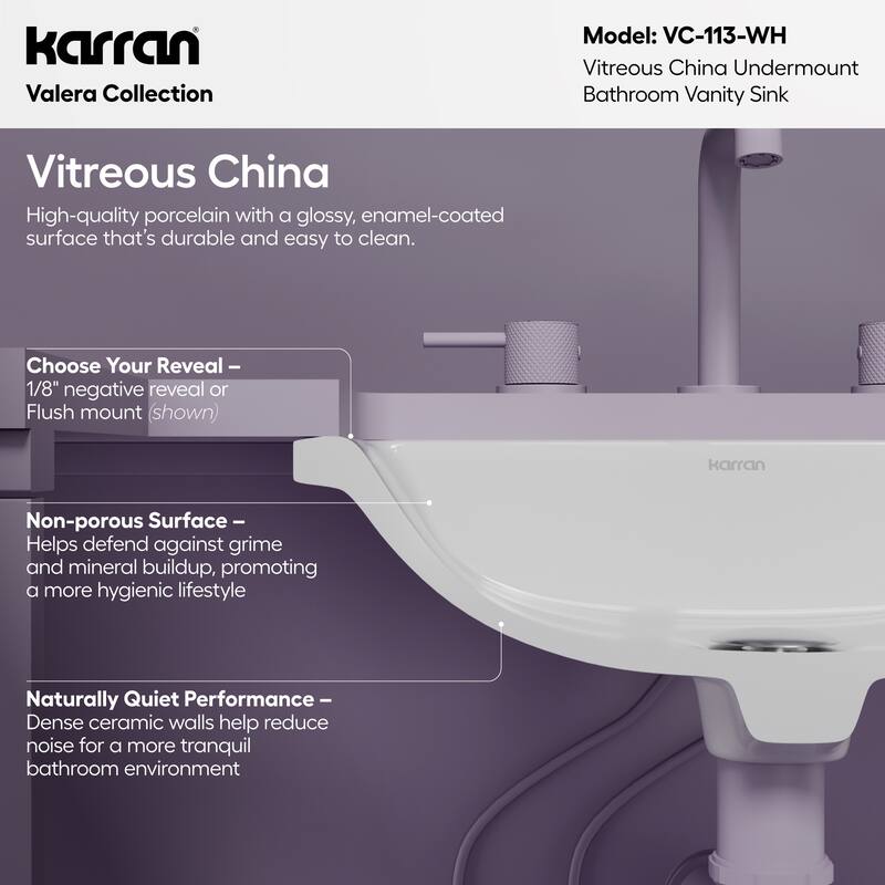 Karran Valera 18" Rectangular Undermount Vitreous China Bathroom Sink in White