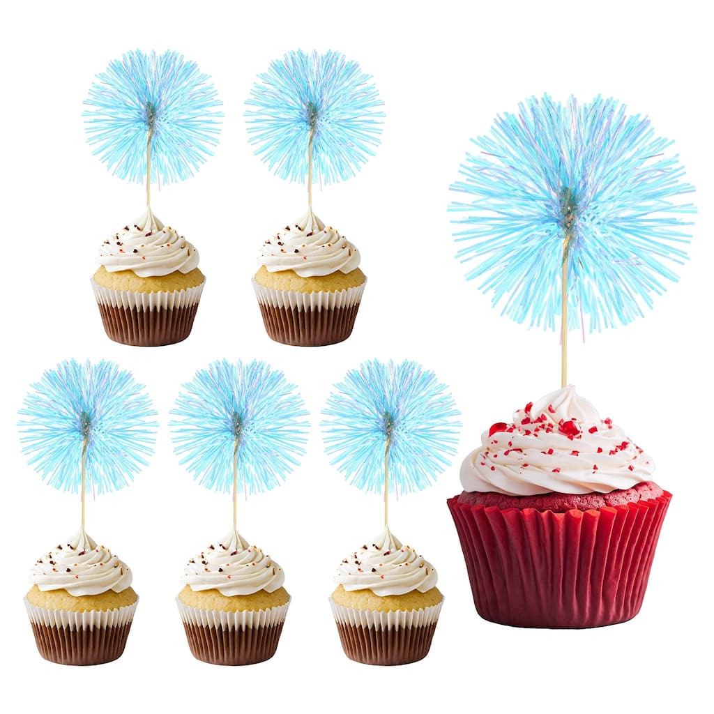 30 Pcs Firework Cupcake Toppers Sparkle Tinsel Picks