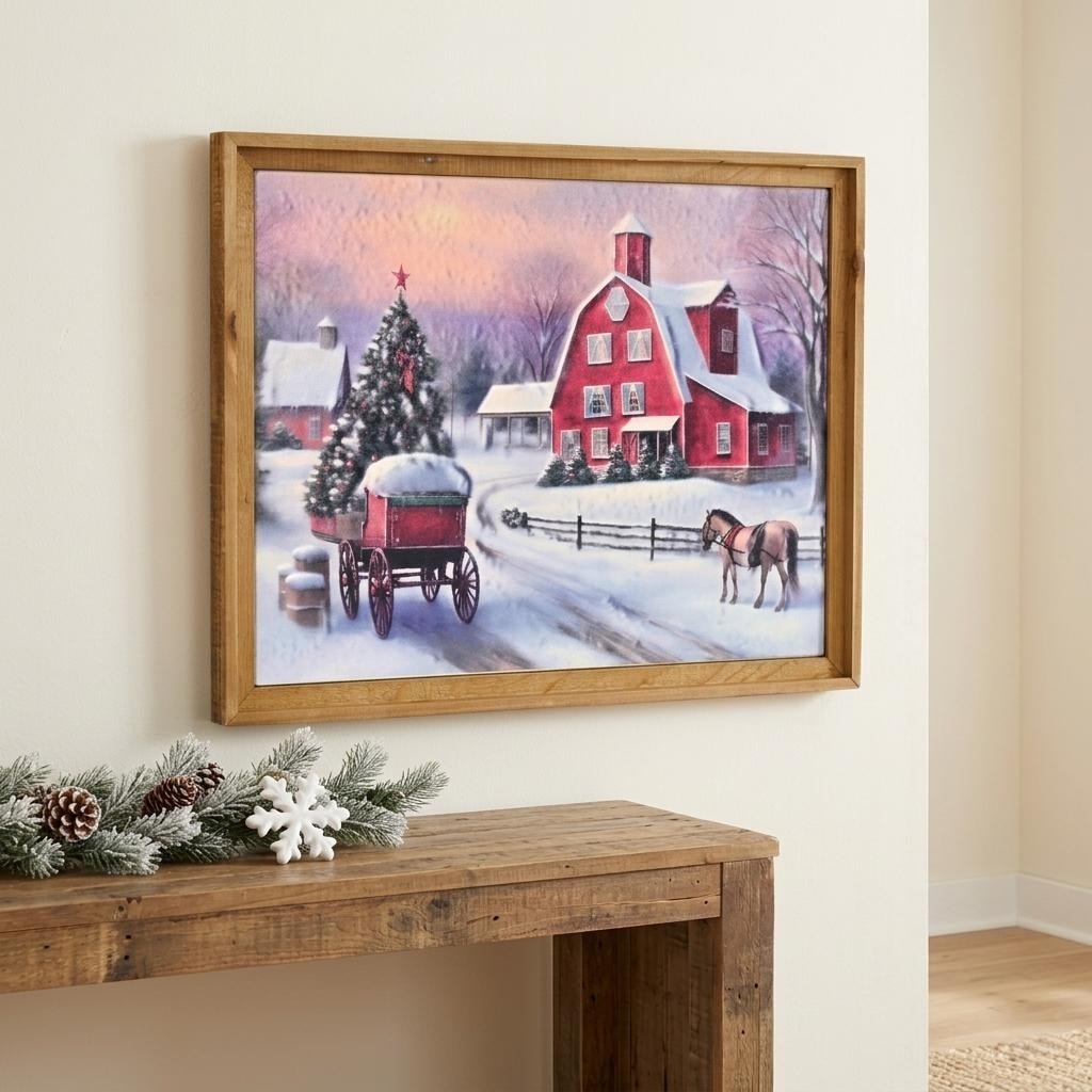 Eirlys 21" Christmas Scene Metal and Wood Framed Wall Art - N/A