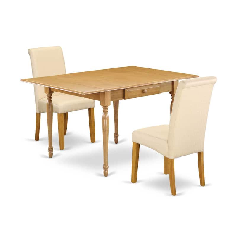 HomeStock 3-Piece Natural Brown Oak Finish Solid Wood Top with Dropleaf Dining Table Set