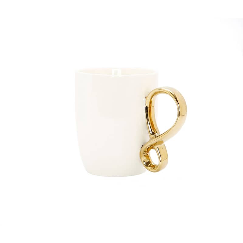 White Coffee Mug With Gold Twist Handle 19 Oz. - Gold