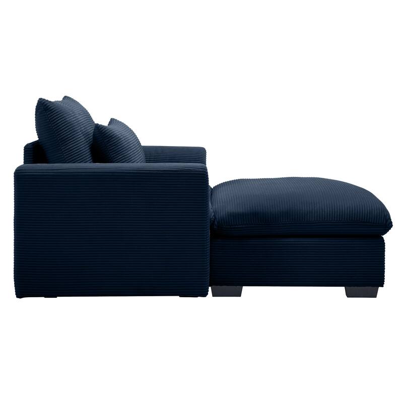 Modern Living Room Chair, Upholstered Fabric Accent Armchair, Corduroy Single Sofa Chair with Ottoman for Office/Bedroom