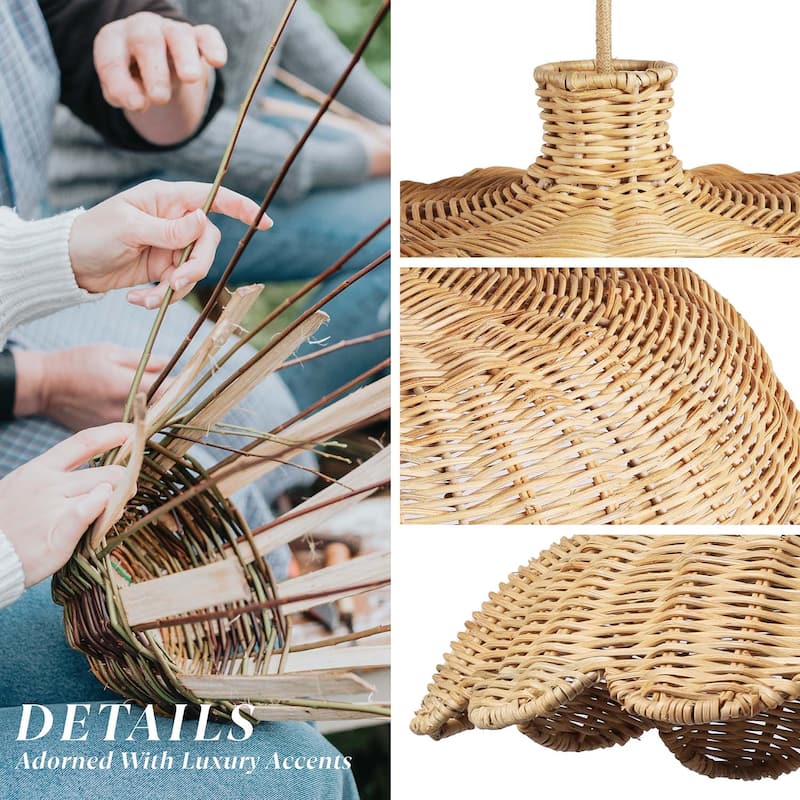 Aurelia Outdoor Rattan Pendant Light - Brown Large Dome 1-Light Handwoven Light Fixture For Modern, Boho or Tropical Room Decor
