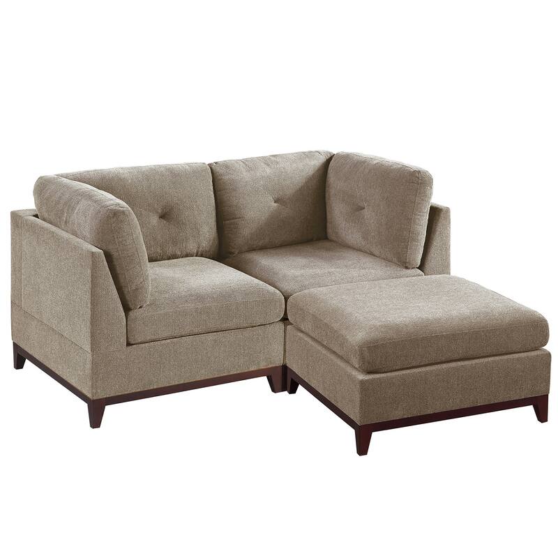 3 Piece Chenille Fabric Modular Corner Sofa and Ottoman Set