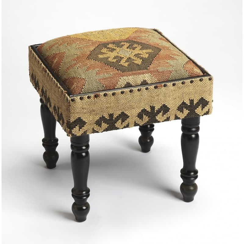 Brown Linen Ottoman 18 Inch Square Footrest Stool with Wooden Legs