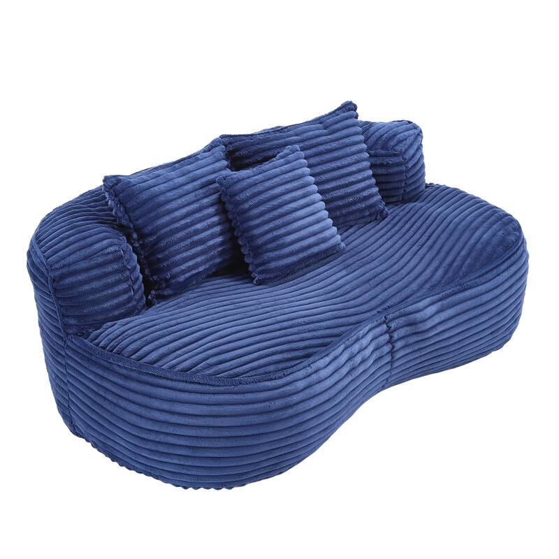 Corduroy Bean Bag Chair, Foam-Filled Lazy Floor Sofa with 3 Pillows, Soft Upholstered Lounge Chair for Adults & Teens
