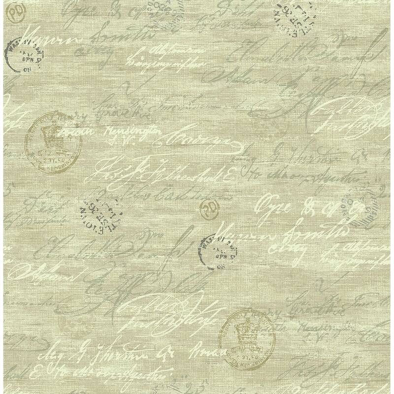 Seabrook Designs Penny Rustic Calligraphy Unpasted Wallpaper - 20.5 in. W x 33 ft. L - Metallic Taupe & Bronze