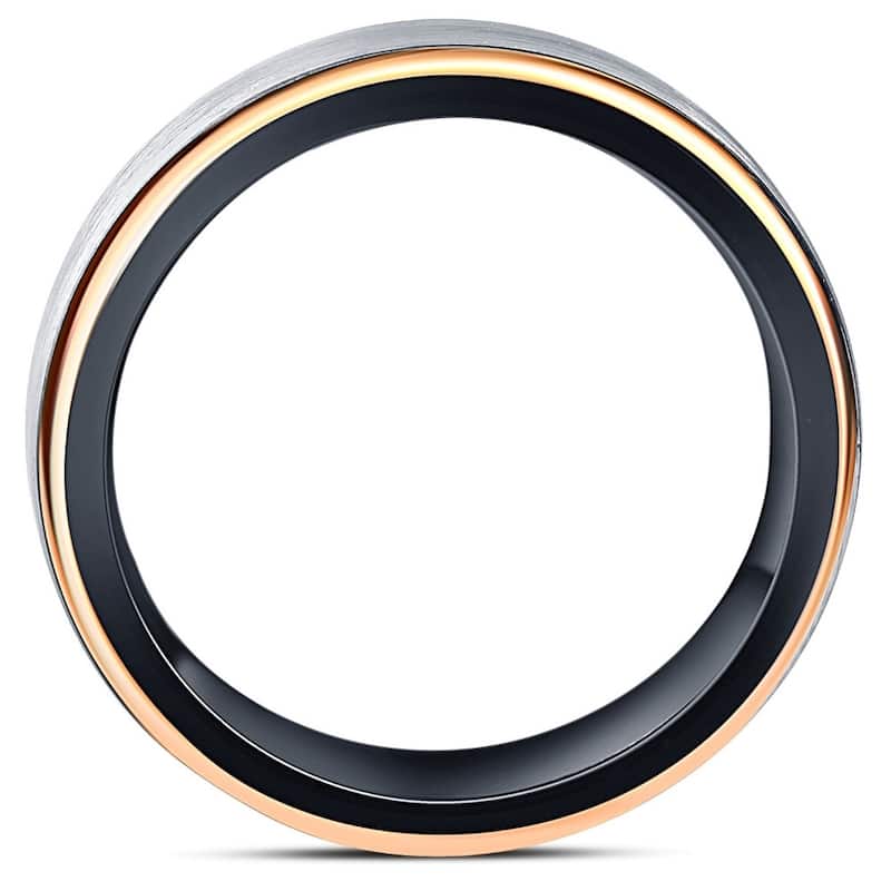 Bliss Diamond Men's Brushed Black Tungsten & Rose Gold Plated Two Tone 6mm Ring Wedding Band