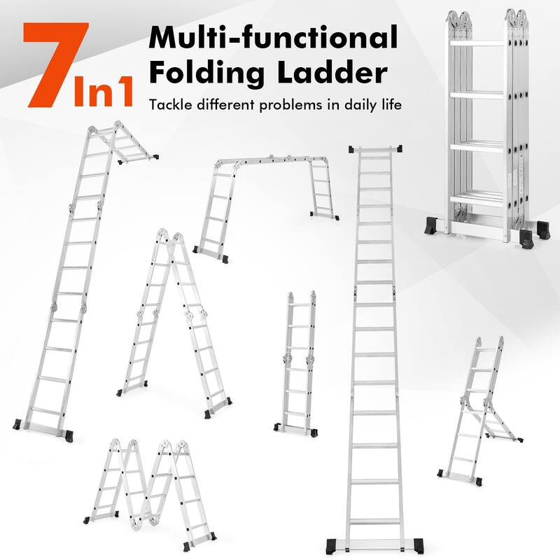 Gymax 7-in-1 Multifunctional Ladder w/Safe Locking Hinge & Anti-Skid