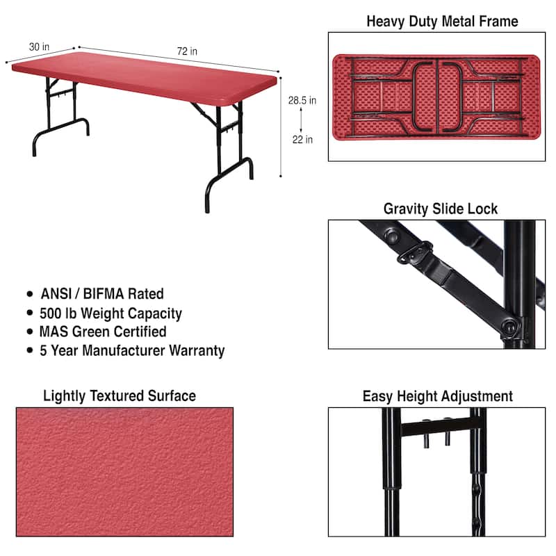 Hampden Furnishings Baldwin Collection 30 X 72 Height Adjustable Folding Table